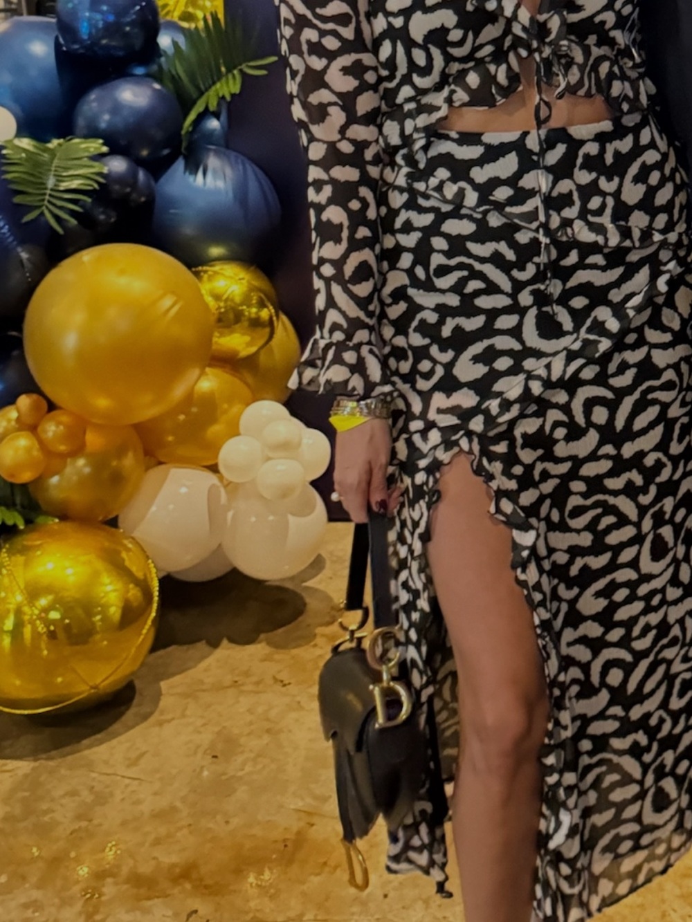 Zara midi dressBlack & White Printed Ruffle-Slit Maxi Dress - Women